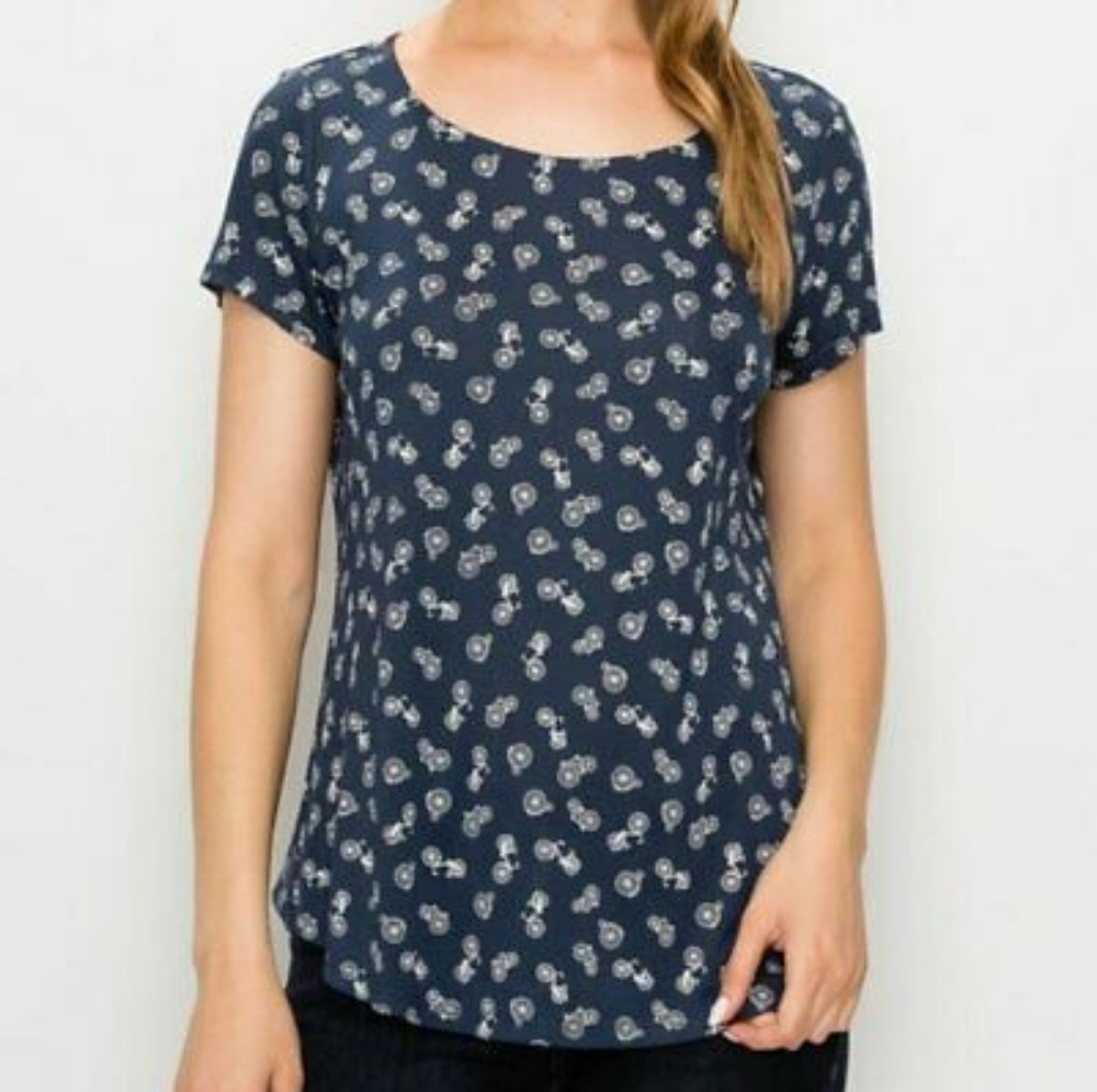 W5 Anthro Navy Blue Bicycle Print - Size Small Top